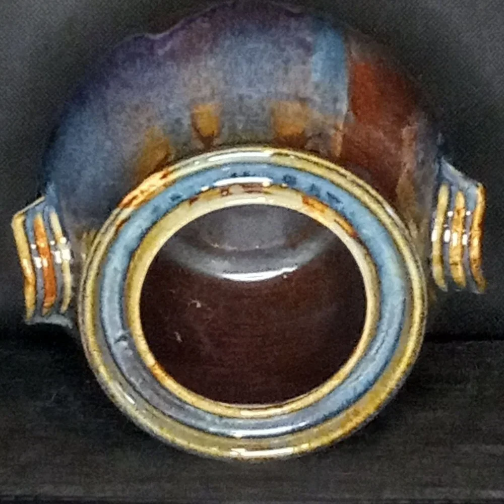 Artist Signed Studio Pottery Vase Pot Planter Vessel Two Handles Glazed‎ Boho